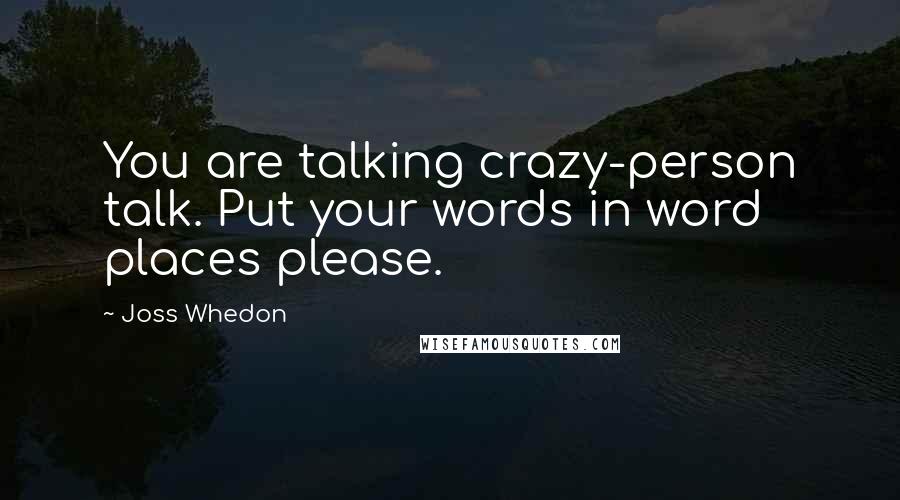 Joss Whedon Quotes: You are talking crazy-person talk. Put your words in word places please.