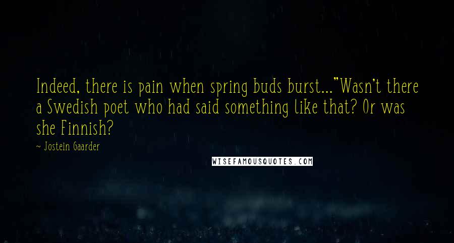 Jostein Gaarder Quotes: Indeed, there is pain when spring buds burst..."Wasn't there a Swedish poet who had said something like that? Or was she Finnish?