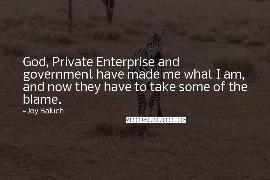 Joy Baluch Quotes: God, Private Enterprise and government have made me what I am, and now they have to take some of the blame.