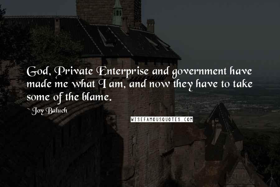 Joy Baluch Quotes: God, Private Enterprise and government have made me what I am, and now they have to take some of the blame.