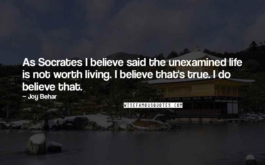 Joy Behar Quotes: As Socrates I believe said the unexamined life is not worth living. I believe that's true. I do believe that.
