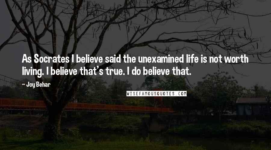Joy Behar Quotes: As Socrates I believe said the unexamined life is not worth living. I believe that's true. I do believe that.