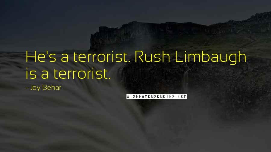 Joy Behar Quotes: He's a terrorist. Rush Limbaugh is a terrorist.