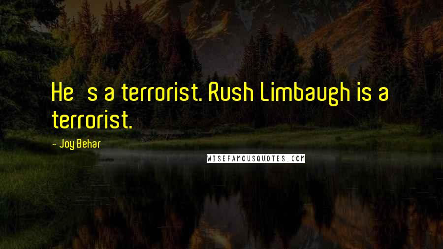 Joy Behar Quotes: He's a terrorist. Rush Limbaugh is a terrorist.