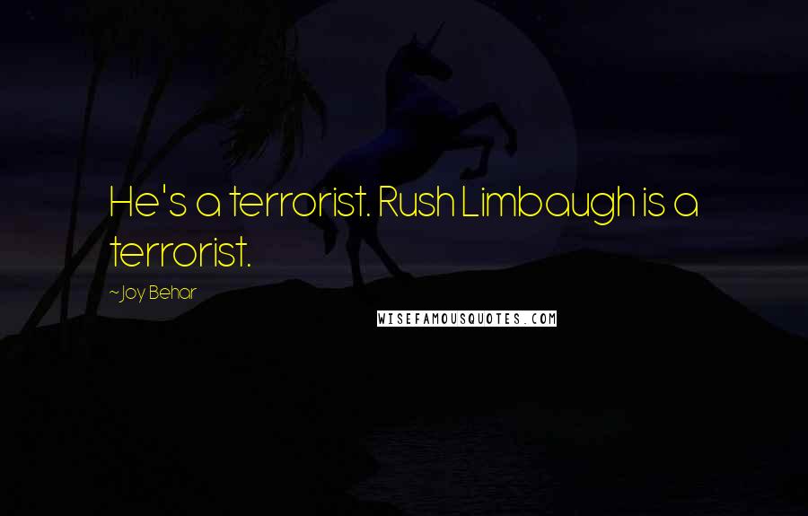 Joy Behar Quotes: He's a terrorist. Rush Limbaugh is a terrorist.