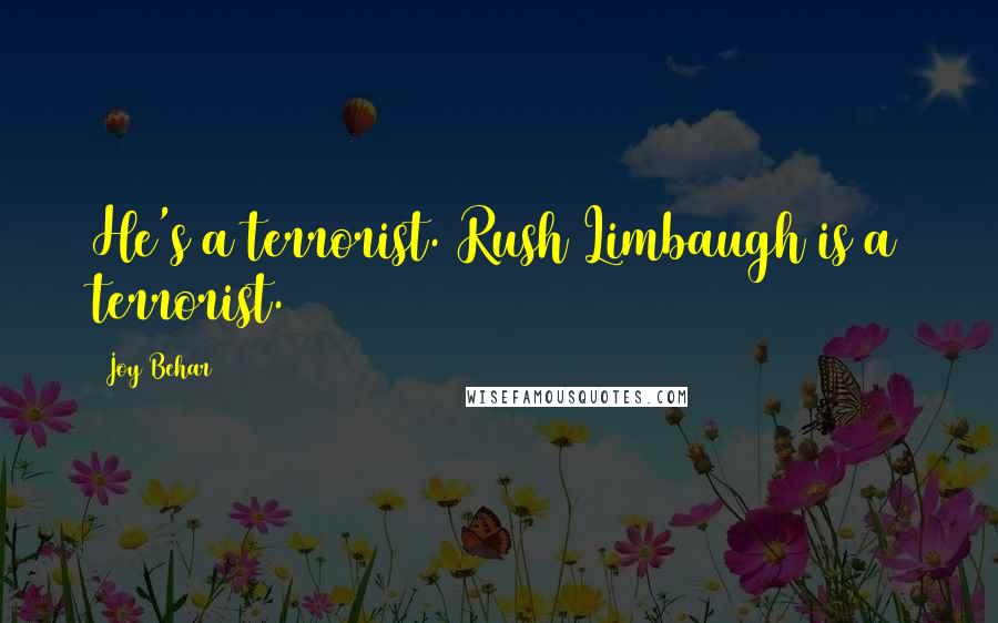 Joy Behar Quotes: He's a terrorist. Rush Limbaugh is a terrorist.