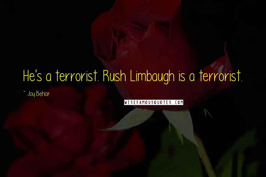 Joy Behar Quotes: He's a terrorist. Rush Limbaugh is a terrorist.