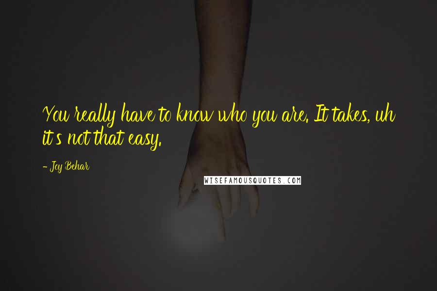 Joy Behar Quotes: You really have to know who you are. It takes, uh it's not that easy.
