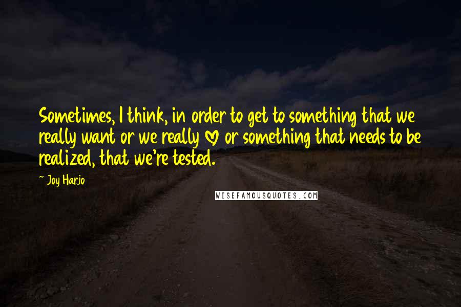 Joy Harjo Quotes: Sometimes, I think, in order to get to something that we really want or we really love or something that needs to be realized, that we're tested.