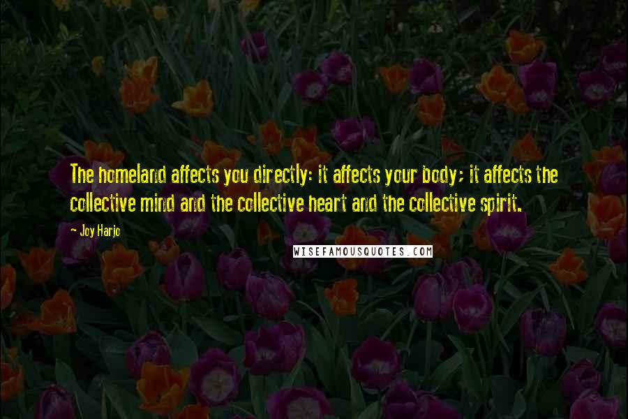 Joy Harjo Quotes: The homeland affects you directly: it affects your body; it affects the collective mind and the collective heart and the collective spirit.