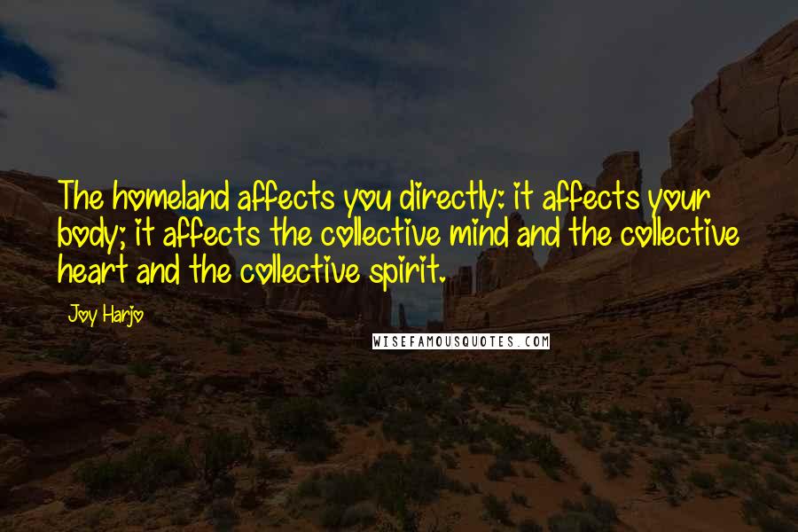 Joy Harjo Quotes: The homeland affects you directly: it affects your body; it affects the collective mind and the collective heart and the collective spirit.