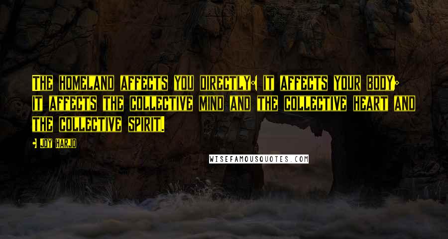 Joy Harjo Quotes: The homeland affects you directly: it affects your body; it affects the collective mind and the collective heart and the collective spirit.