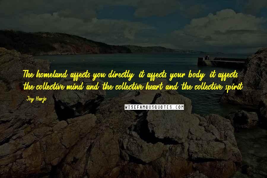 Joy Harjo Quotes: The homeland affects you directly: it affects your body; it affects the collective mind and the collective heart and the collective spirit.