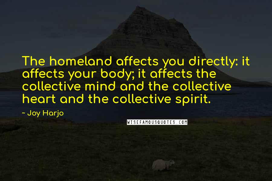 Joy Harjo Quotes: The homeland affects you directly: it affects your body; it affects the collective mind and the collective heart and the collective spirit.