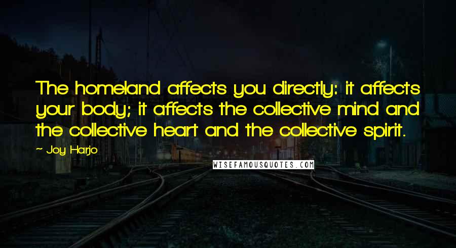 Joy Harjo Quotes: The homeland affects you directly: it affects your body; it affects the collective mind and the collective heart and the collective spirit.