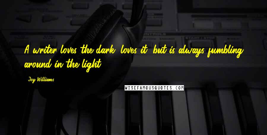 Joy Williams Quotes: A writer loves the dark, loves it, but is always fumbling around in the light.