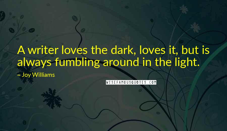 Joy Williams Quotes: A writer loves the dark, loves it, but is always fumbling around in the light.