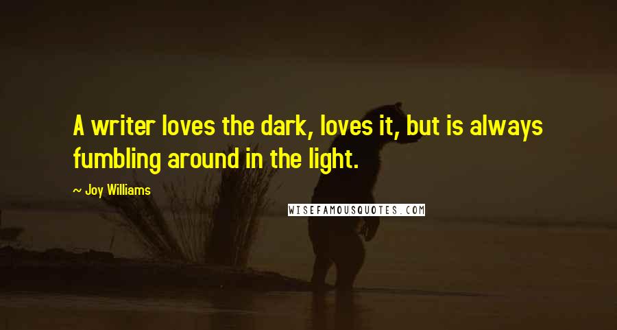 Joy Williams Quotes: A writer loves the dark, loves it, but is always fumbling around in the light.