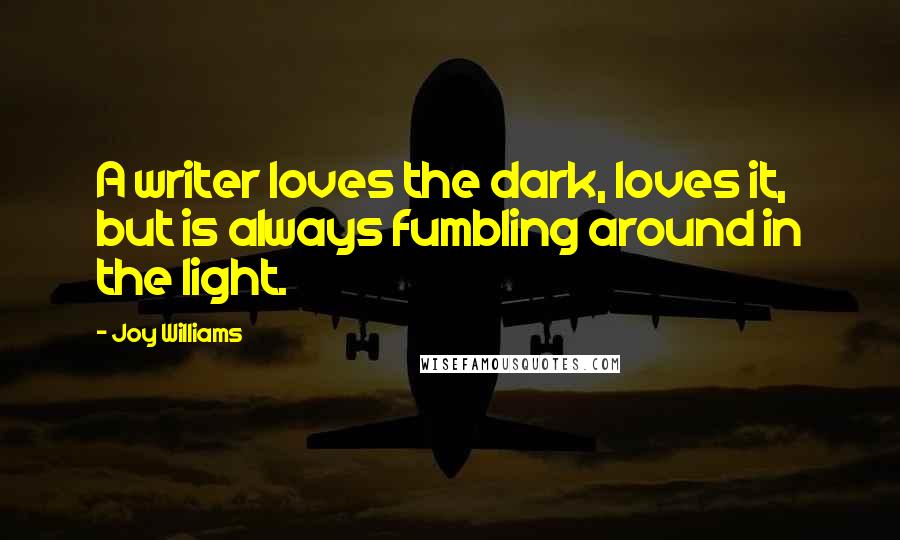 Joy Williams Quotes: A writer loves the dark, loves it, but is always fumbling around in the light.