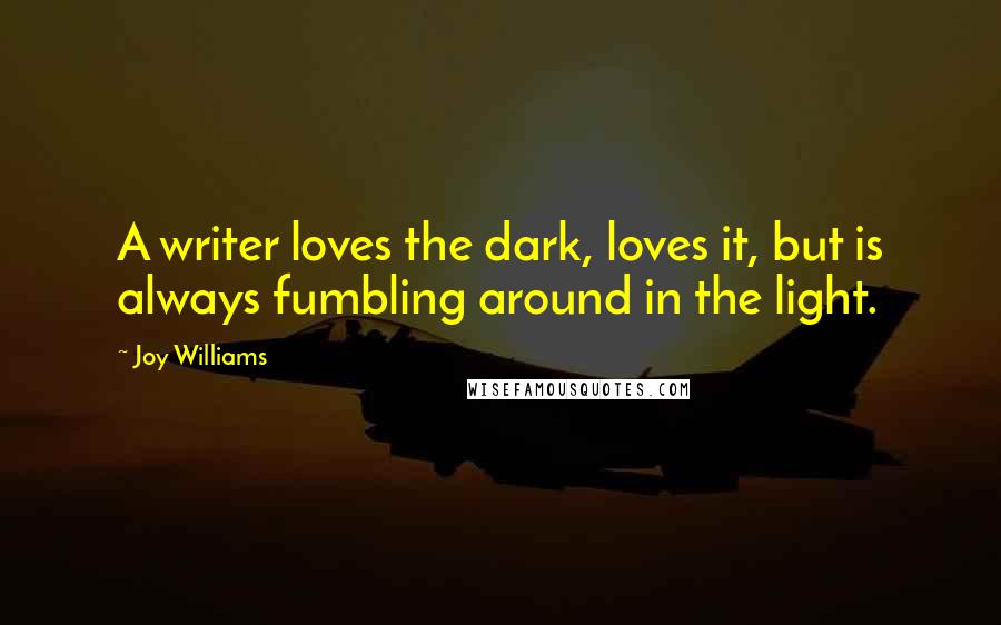 Joy Williams Quotes: A writer loves the dark, loves it, but is always fumbling around in the light.