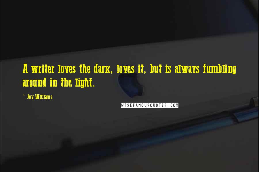 Joy Williams Quotes: A writer loves the dark, loves it, but is always fumbling around in the light.