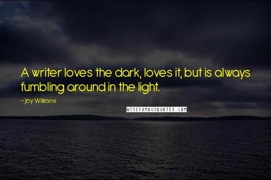 Joy Williams Quotes: A writer loves the dark, loves it, but is always fumbling around in the light.