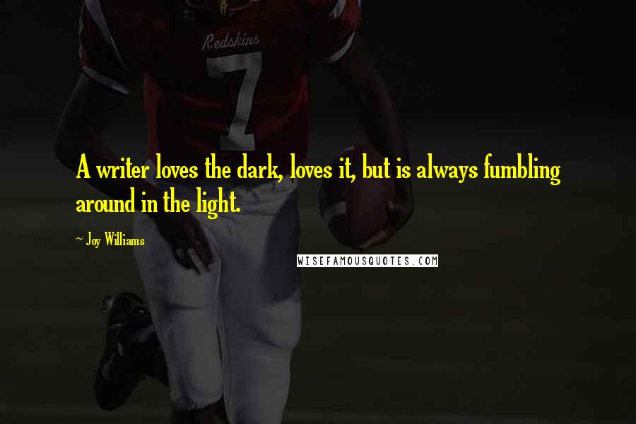 Joy Williams Quotes: A writer loves the dark, loves it, but is always fumbling around in the light.