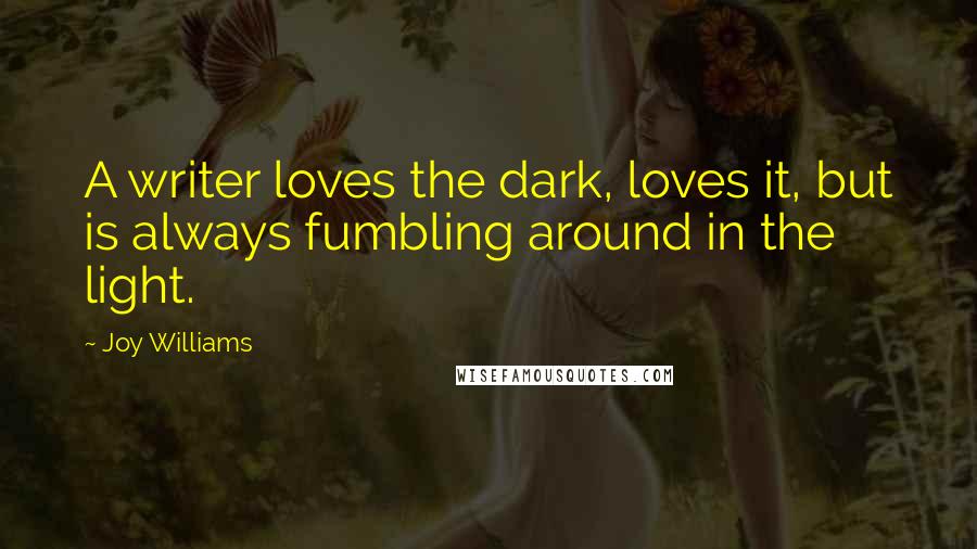 Joy Williams Quotes: A writer loves the dark, loves it, but is always fumbling around in the light.