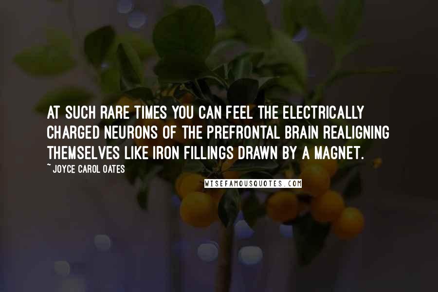 Joyce Carol Oates Quotes: At such rare times you can feel the electrically charged neurons of the prefrontal brain realigning themselves like iron fillings drawn by a magnet.