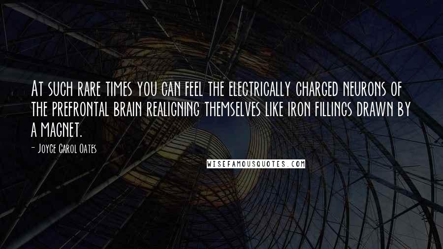 Joyce Carol Oates Quotes: At such rare times you can feel the electrically charged neurons of the prefrontal brain realigning themselves like iron fillings drawn by a magnet.