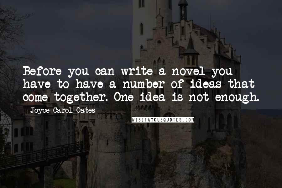 Joyce Carol Oates Quotes: Before you can write a novel you have to have a number of ideas that come together. One idea is not enough.