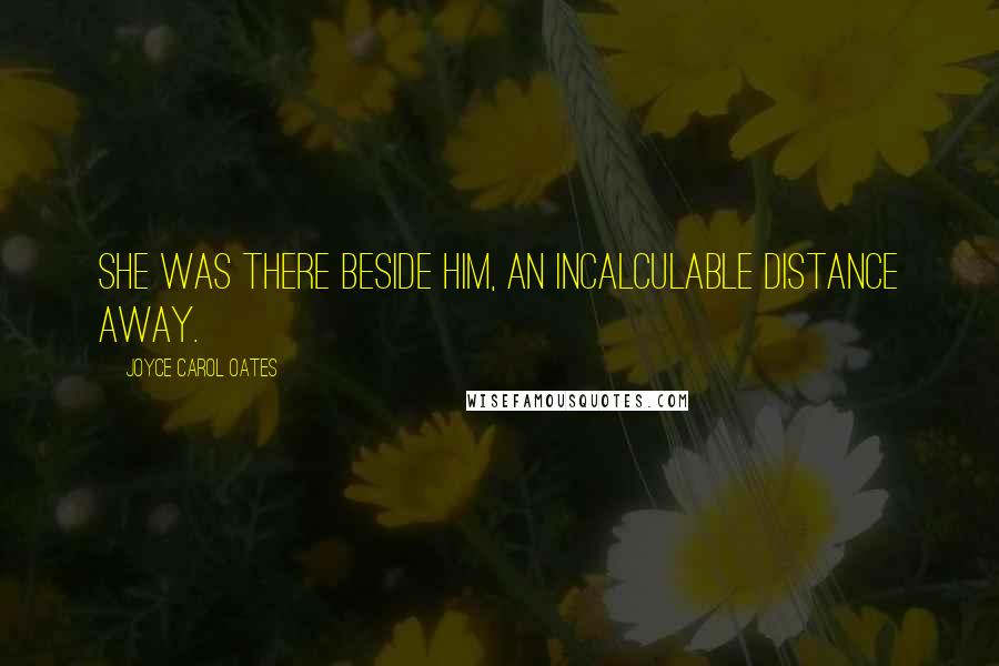 Joyce Carol Oates Quotes: She was there beside him, an incalculable distance away.