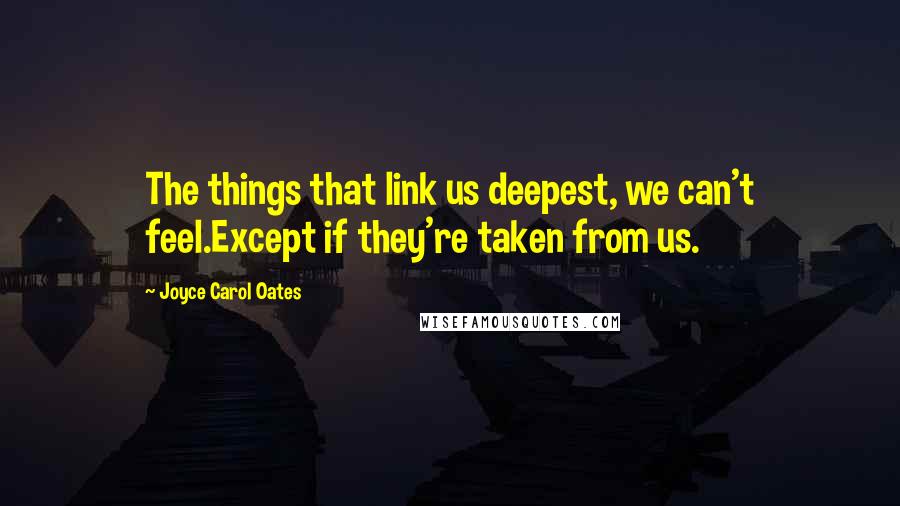 Joyce Carol Oates Quotes: The things that link us deepest, we can't feel.Except if they're taken from us.