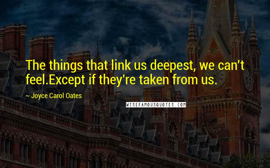 Joyce Carol Oates Quotes: The things that link us deepest, we can't feel.Except if they're taken from us.