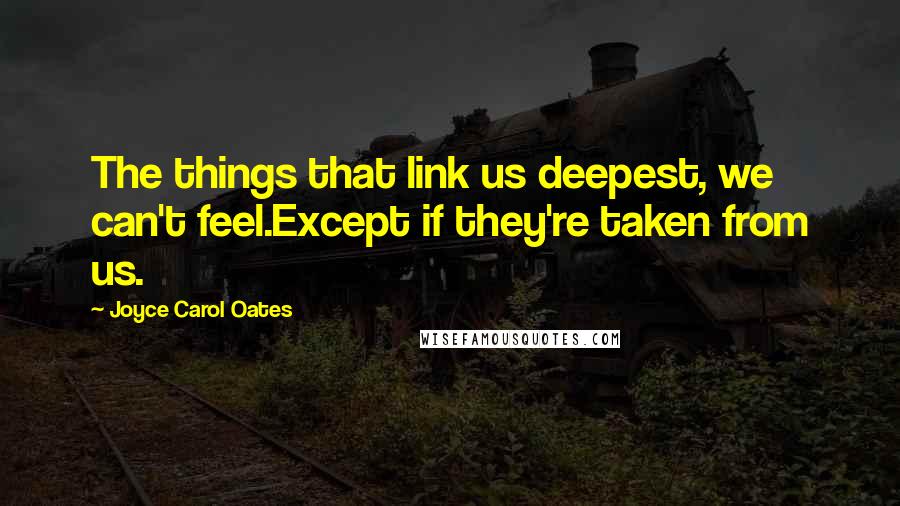 Joyce Carol Oates Quotes: The things that link us deepest, we can't feel.Except if they're taken from us.