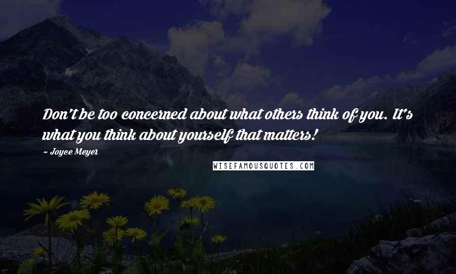 Joyce Meyer Quotes: Don't be too concerned about what others think of you. It's what you think about yourself that matters!