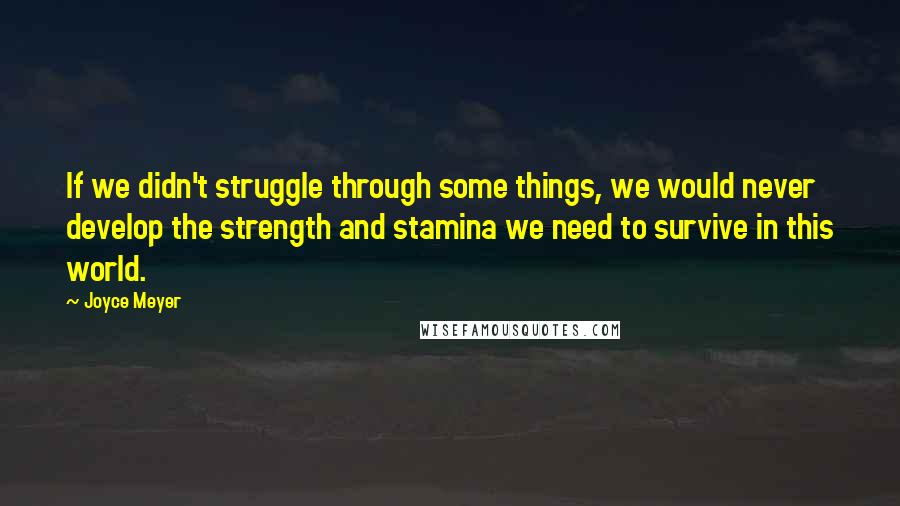 Joyce Meyer Quotes: If we didn't struggle through some things, we would never develop the strength and stamina we need to survive in this world.