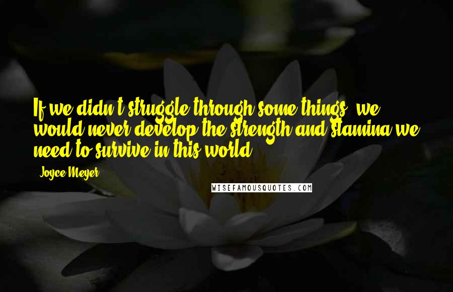 Joyce Meyer Quotes: If we didn't struggle through some things, we would never develop the strength and stamina we need to survive in this world.