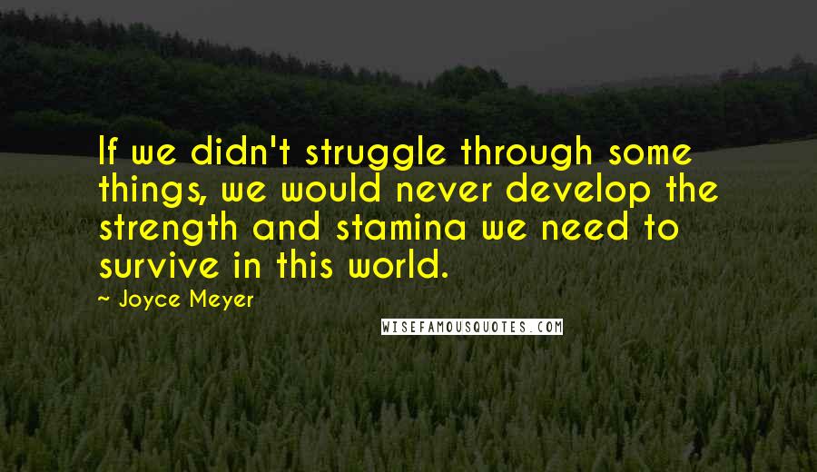 Joyce Meyer Quotes: If we didn't struggle through some things, we would never develop the strength and stamina we need to survive in this world.