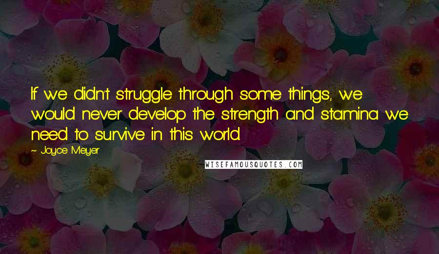 Joyce Meyer Quotes: If we didn't struggle through some things, we would never develop the strength and stamina we need to survive in this world.