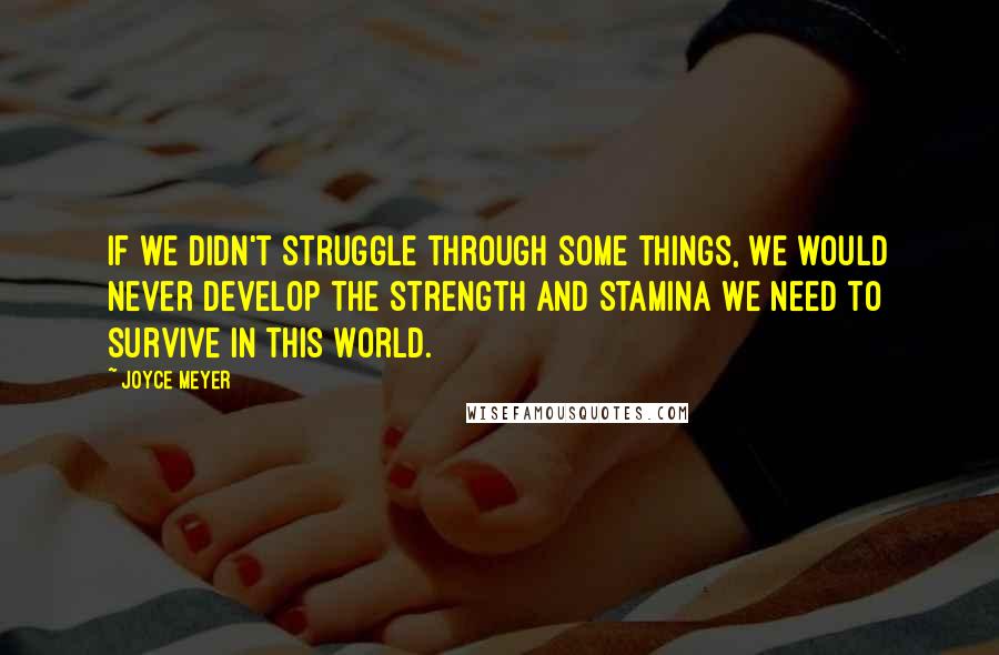 Joyce Meyer Quotes: If we didn't struggle through some things, we would never develop the strength and stamina we need to survive in this world.