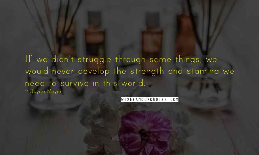 Joyce Meyer Quotes: If we didn't struggle through some things, we would never develop the strength and stamina we need to survive in this world.