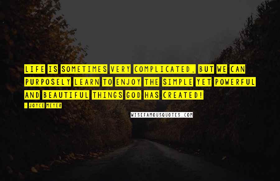 Joyce Meyer Quotes: Life is sometimes very complicated, but we can purposely learn to enjoy the simple yet powerful and beautiful things God has created!