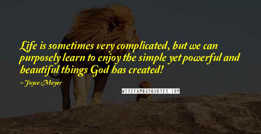 Joyce Meyer Quotes: Life is sometimes very complicated, but we can purposely learn to enjoy the simple yet powerful and beautiful things God has created!