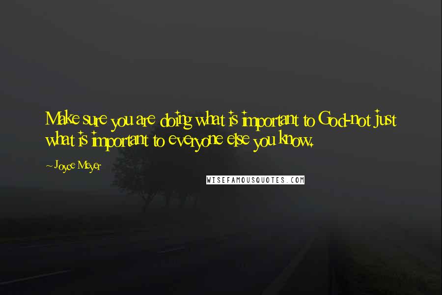 Joyce Meyer Quotes: Make sure you are doing what is important to God-not just what is important to everyone else you know.