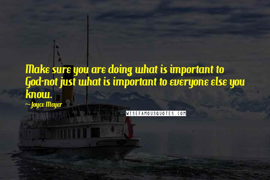 Joyce Meyer Quotes: Make sure you are doing what is important to God-not just what is important to everyone else you know.