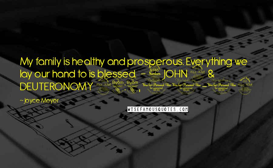 Joyce Meyer Quotes: My family is healthy and prosperous. Everything we lay our hand to is blessed. - 3 JOHN 2 & DEUTERONOMY 28:8, 11-12