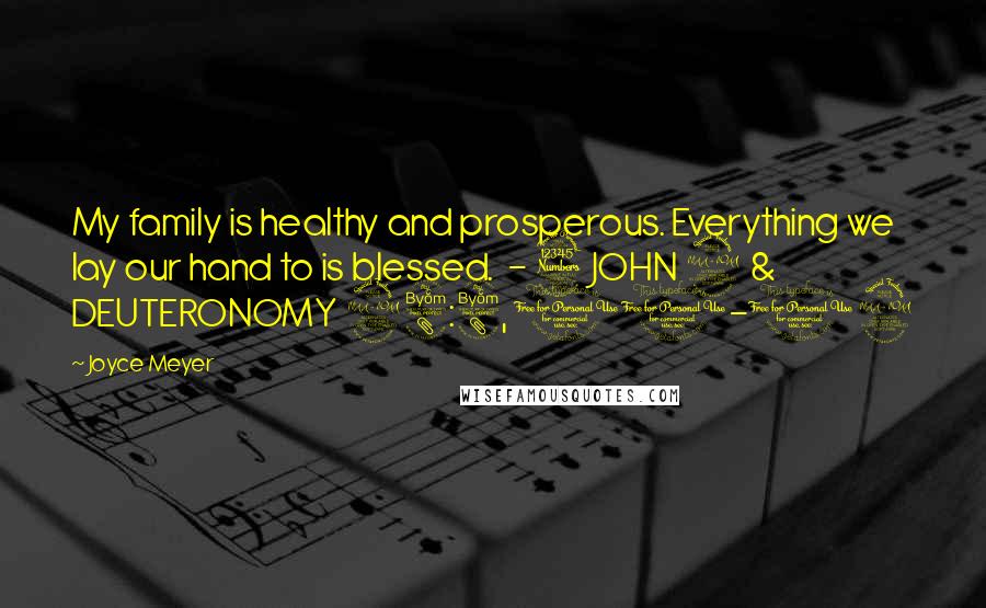 Joyce Meyer Quotes: My family is healthy and prosperous. Everything we lay our hand to is blessed.  - 3 JOHN 2 & DEUTERONOMY 28:8, 11-12