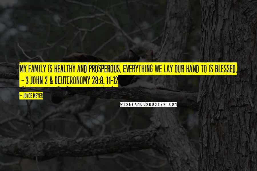 Joyce Meyer Quotes: My family is healthy and prosperous. Everything we lay our hand to is blessed. - 3 JOHN 2 & DEUTERONOMY 28:8, 11-12