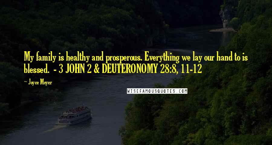 Joyce Meyer Quotes: My family is healthy and prosperous. Everything we lay our hand to is blessed.  - 3 JOHN 2 & DEUTERONOMY 28:8, 11-12